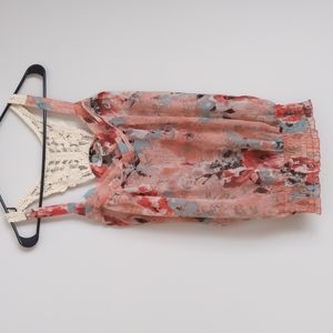 Floral boho tank top with crocheted straps